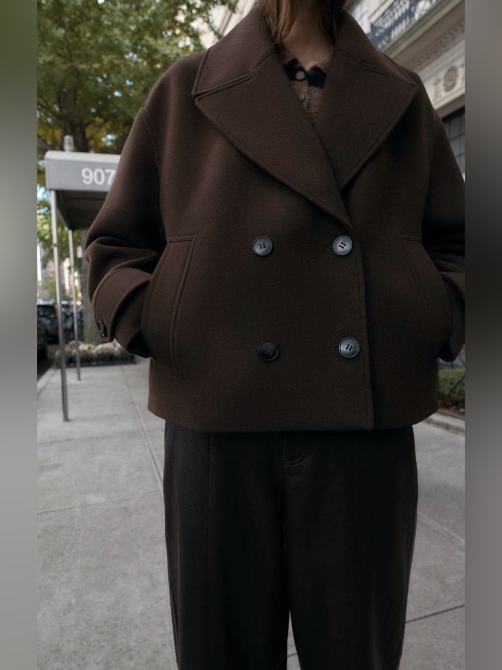 Zara NWT Brown Double Breasted Cropped Coat | Oversized Lapel Tailored Jacket